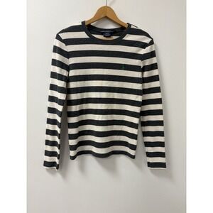 Polo Ralph Lauren Sport Gray & White Striped Sweater Measures Sz S Green Pony
